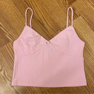 Pink Crop Tank Top W/ Rose Detail Medium